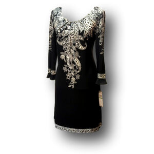 PAISLEY print dress with 3/4 sleeves and chest pleat detail